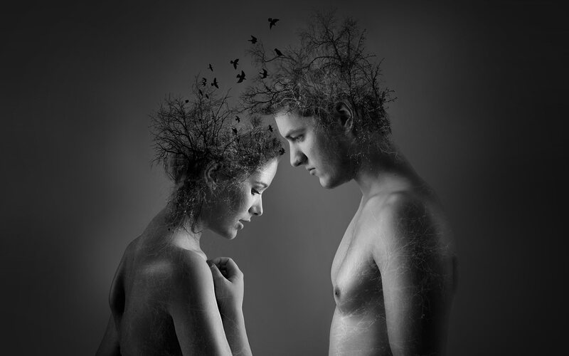 Artistic double portrait in black and white