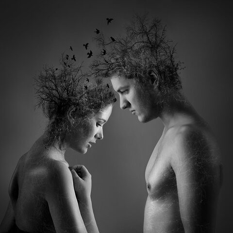 Artistic double portrait, cropped square