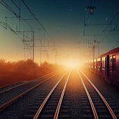 Rail line at sunset