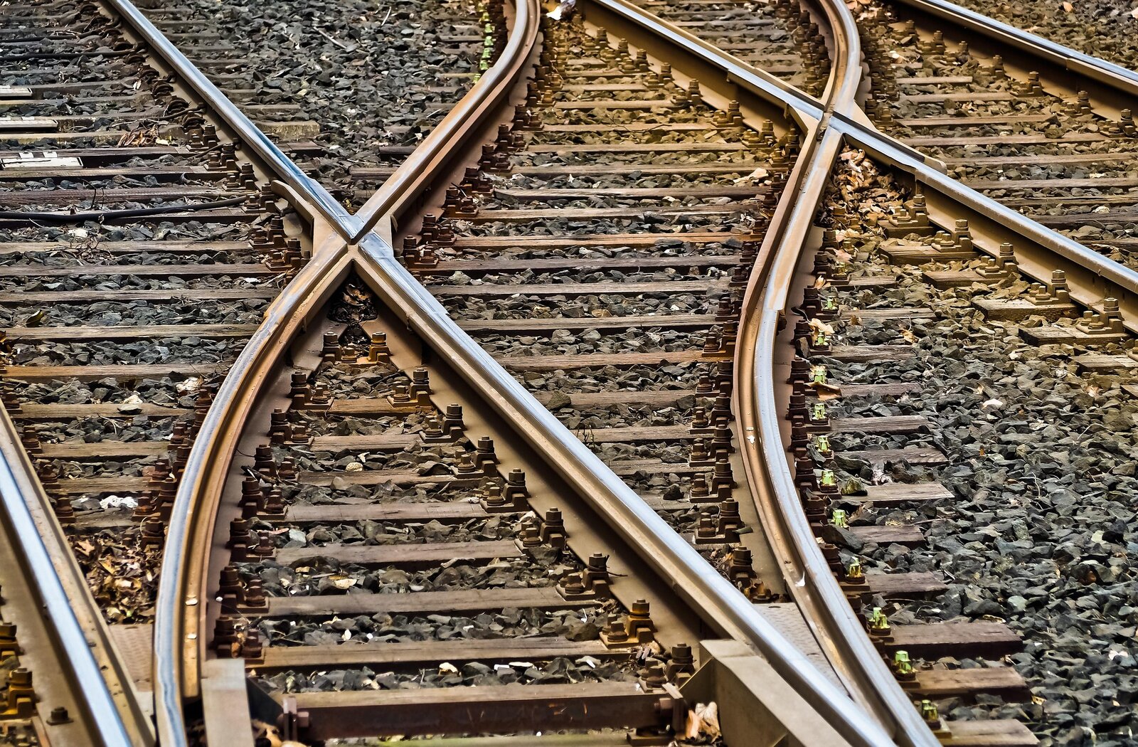 Close-up of a railway track switch
